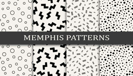 Set of geometric seamless patterns. Abstract memphis style graphic design pattern. Seamless memphis style pattern.のイラスト素材