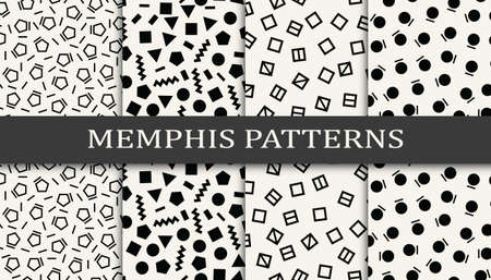 Set of geometric seamless patterns. Abstract memphis style graphic design pattern. Seamless memphis style pattern.のイラスト素材