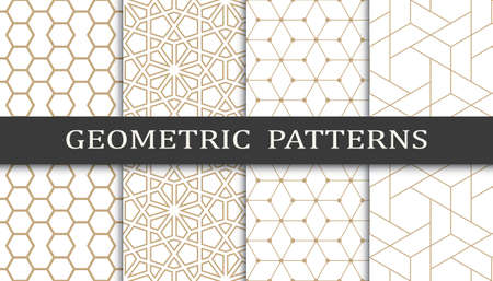 Set of geometric seamless patterns. Abstract geometric graphic design print pattern. Seamless geometric golden lines pattern.のイラスト素材