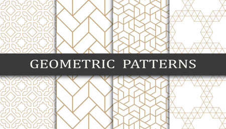 Set of geometric seamless patterns. Abstract geometric graphic design print pattern. Seamless geometric golden lines pattern.のイラスト素材