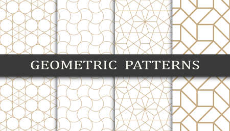 Set of geometric seamless patterns. Abstract geometric graphic design print pattern. Seamless geometric golden lines pattern.のイラスト素材