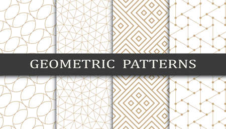 Set of geometric seamless patterns. Abstract geometric graphic design print pattern. Seamless geometric golden lines pattern.のイラスト素材