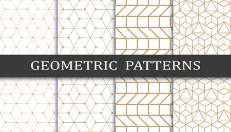 Set of geometric seamless patterns. Abstract geometric graphic design print pattern. Seamless geometric golden lines pattern.のイラスト素材