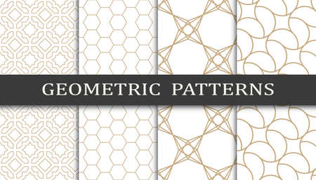 Set of geometric seamless patterns. Abstract geometric graphic design print pattern. Seamless geometric golden lines pattern.のイラスト素材