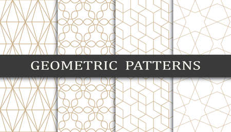 Set of geometric seamless patterns. Abstract geometric graphic design print pattern. Seamless geometric golden lines pattern.のイラスト素材