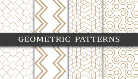 Set of geometric seamless patterns. Abstract geometric graphic design print pattern. Seamless geometric golden lines pattern.のイラスト素材