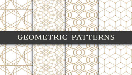 Set of geometric seamless patterns. Abstract geometric graphic design print pattern. Seamless geometric golden lines pattern.のイラスト素材