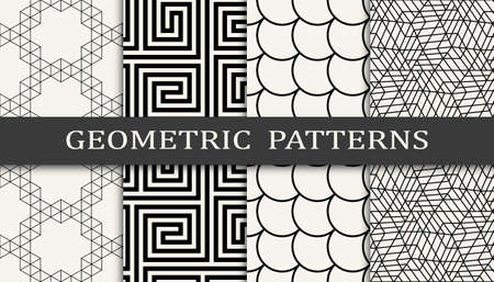 Set of geometric seamless patterns. Abstract geometric graphic design simple pattern. Seamless geometric lines pattern.のイラスト素材