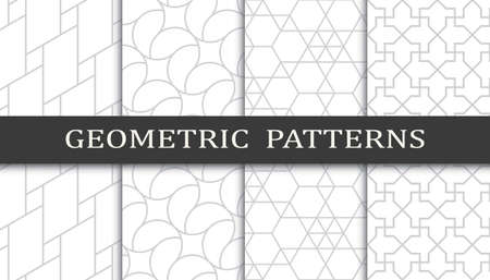 Set of geometric seamless patterns. Abstract geometric graphic design print pattern. Seamless geometric gray lines pattern.のイラスト素材