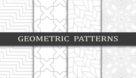 Set of geometric seamless patterns. Abstract geometric graphic design print pattern. Seamless geometric gray lines pattern.のイラスト素材