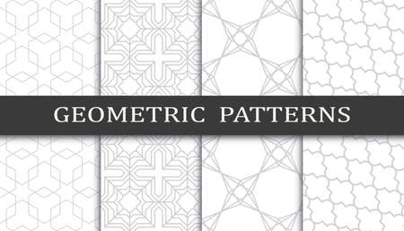 Set of geometric seamless patterns. Abstract geometric graphic design print pattern. Seamless geometric gray lines pattern.のイラスト素材