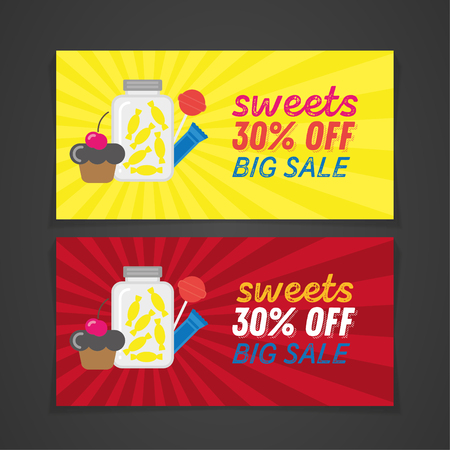 Colorful Sweets Grand Sale Retro Banner Designのイラスト素材