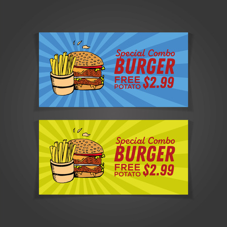 Colorful Fastfood banner design with handrawn illustrationのイラスト素材