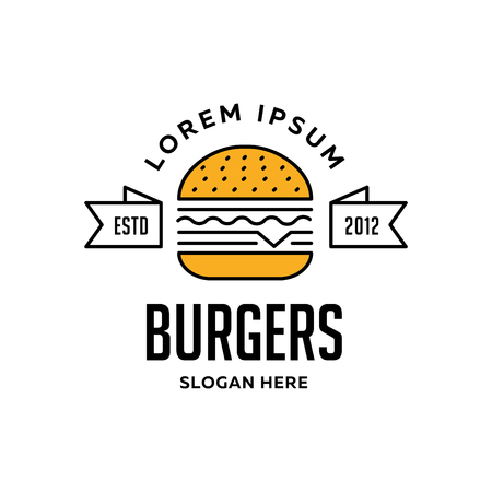 Burger Vector Icon Illustration with Cheese. Flat Design. Line Icon for Fast Food Logo, Menu and Flyer - Vectorのイラスト素材
