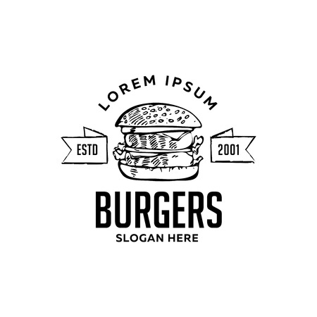 Burger Vector Icon Illustration with Cheese. Flat Design. Line Icon for Fast Food Logo, Menu and Flyer - Vectorのイラスト素材