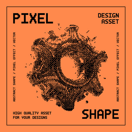 Abstract shape with bitmap dither effect. Abstract grunge background with halftone effect. Vector illustration.のイラスト素材