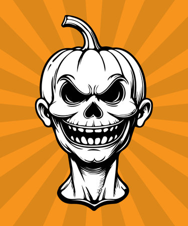 Halloween design with pumpkin head over orange background, vector illustration. Halloween character.のイラスト素材