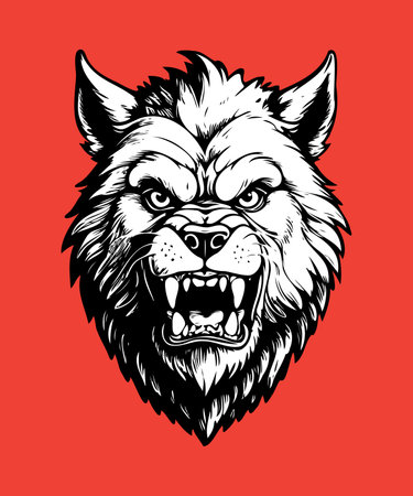 Wolf head vector illustration on red background for t-shirt design. Halloween Character.のイラスト素材