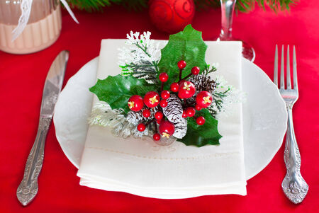 Decorated Christmas table settingの写真素材