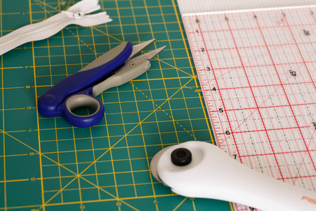 Crafting Table showing items used for apparel and cloth makingの写真素材