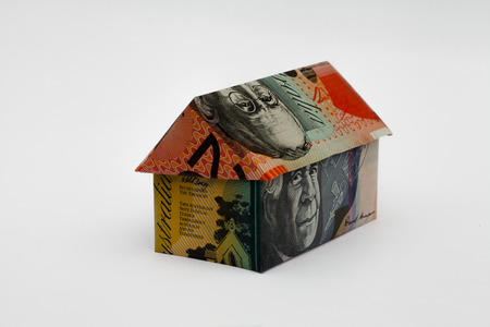 Origami house made with Australian Notesの写真素材