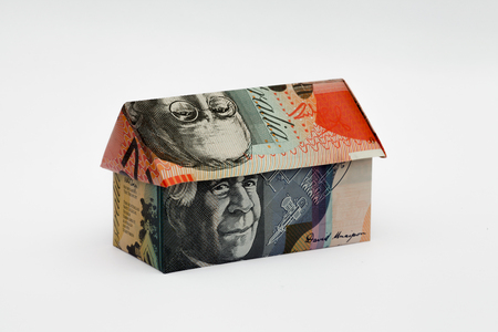 Origami house made with Australian Notesの写真素材
