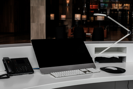 Reception Desk of a modern corporate buildingの写真素材
