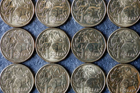 Australian Dollar Coins arranged next to each otherの写真素材