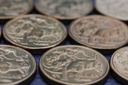 Australian Dollar Coins arranged next to each otherの写真素材