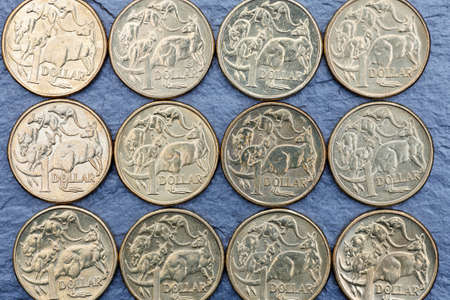 Australian Dollar Coins arranged next to each otherの写真素材