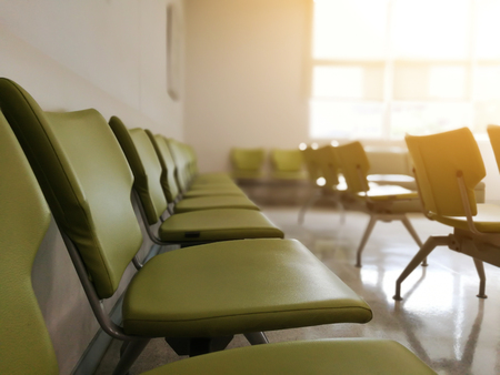 Customer chairs waiting for the bank employees in Thailand, queue for each personの写真素材