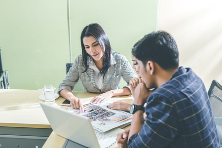 Business people meeting time working with new startup project. Idea presentation, analyze plans. Businessman and team talking and briefing of business plan and strategyの写真素材