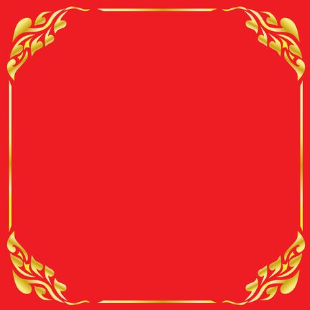 Thai elegant art Gold border frame in red background. Floral Thai art vintage illustrationのイラスト素材