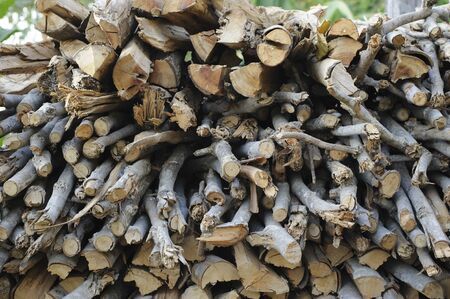 the stock of firewood. Selective focus
