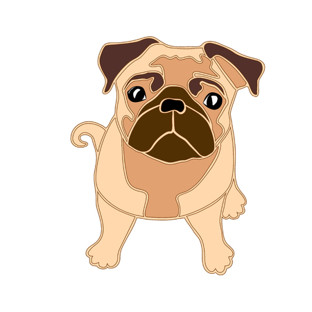 Beige pug dog sitting, isolated illustration on whiteのイラスト素材