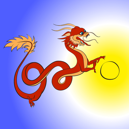 red dragon trying to catch the sunのイラスト素材