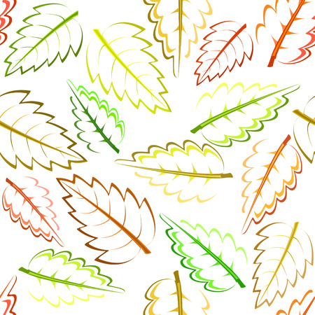 bright autumn pattern with green, yellow, brown and red leavesのイラスト素材