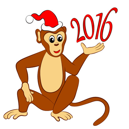 monkey in Santa hat, 2016 New Year isolated illustrationのイラスト素材