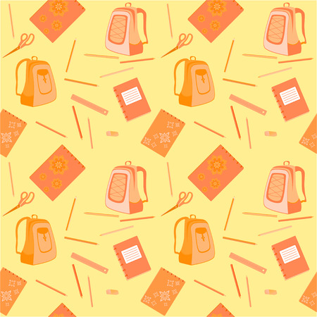 school stationery and backpacks seamless vector patternのイラスト素材