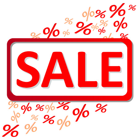 Sale signboard with flying percent symbols behind it, isolated illustrationのイラスト素材