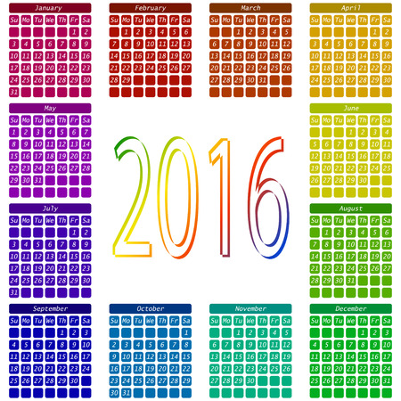 2016 calendar, week starts from Sunday, 12 month, vector illustrationのイラスト素材