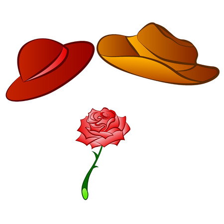 couple of hats and rose - romantic vector illustraion, symbol of loveのイラスト素材