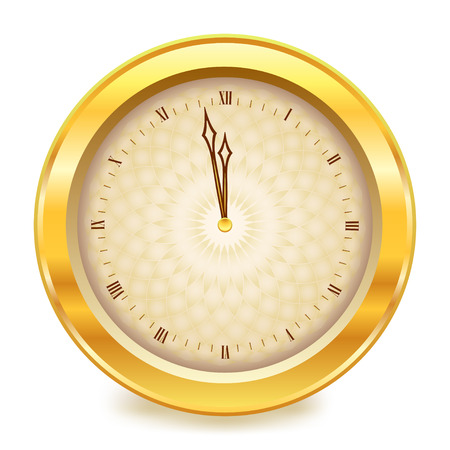 Gold shiny new year clock showing time close to midnight. Vector illustrationのイラスト素材