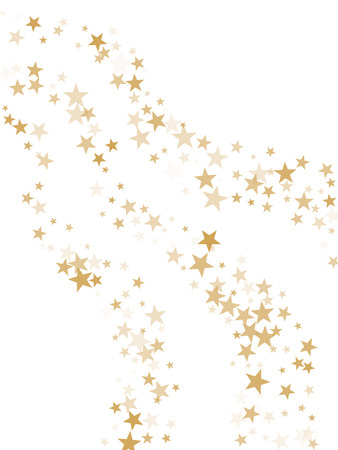 Gold flying stars confetti magic cosmic christmas vector, premium sparkles stardust background pattern. Holiday party decor, Christmas stars background vector, flying gold sparkles confetti on white.のイラスト素材
