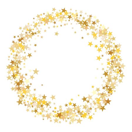 Gold sparkling background with star dust isolated on white. Gold stars sparkling glitter magic background. Golden glitter sparkles confetti flying on white, glossy shine border vector graphic design.のイラスト素材