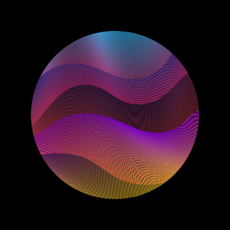 Logo circle ripple with curve lines texture abstract vector illustration. Artistic bright pattern with colorful curves arranged in round shape. Wavy lines circle with ripple texture. Geometric design.のイラスト素材