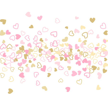 Rose gold Valentine's day scatter of doodle hearts banner or card template.のイラスト素材