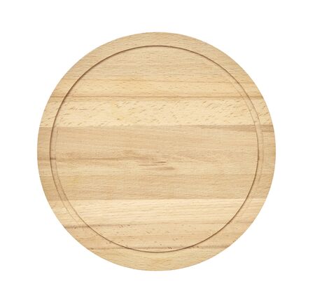 Wooden chopping board isolated on a white background Close upの写真素材