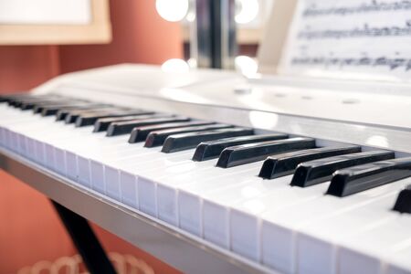 Close-up white and black keys of a synthesizer. The piano.の写真素材