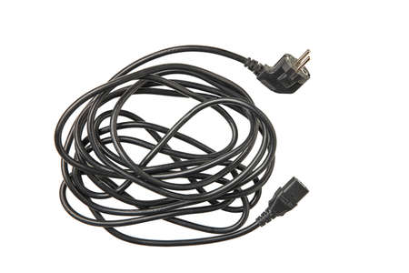 European black power plug and cord, isolated on white background